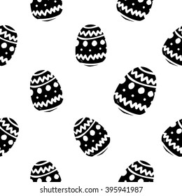 Modern kids b&w seamless pattern with easter egg. Hand drawn graphic with black cute minimalistic scandinavian cartoon elements on white background