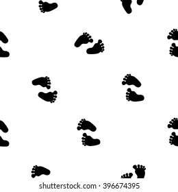 Modern kids b&w seamless pattern with footprint. Hand drawn graphic with black cute minimalistic scandinavian cartoon elements on white background