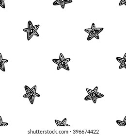 Modern kids b&w seamless pattern with line star. Hand drawn graphic with black cute minimalistic scandinavian cartoon elements on white background