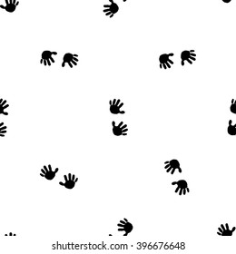 Modern kids b&w seamless pattern with handprint. Hand drawn graphic with black cute minimalistic scandinavian cartoon elements on white background