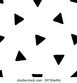 Modern kids b&w seamless pattern with triangle. Hand drawn graphic with black cute minimalistic scandinavian cartoon elements on white background