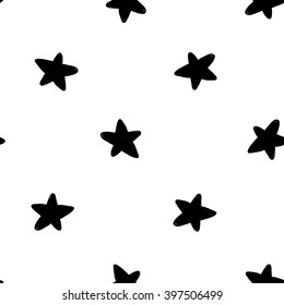 Modern kids b&w seamless pattern with star. Hand drawn graphic with black cute minimalistic scandinavian cartoon elements on white background