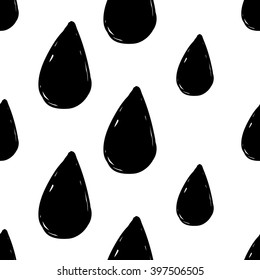 Modern Kids B&w Seamless Pattern With Drop. Hand Drawn Graphic With Black Cute Minimalistic Scandinavian Cartoon Elements On White Background