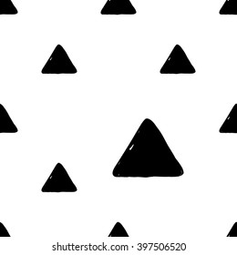 Modern kids b&w seamless pattern with triangle. Hand drawn graphic with black cute minimalistic scandinavian cartoon elements on white background