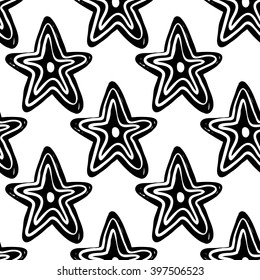 Modern kids b&w seamless pattern with line star. Hand drawn graphic with black cute minimalistic scandinavian cartoon elements on white background