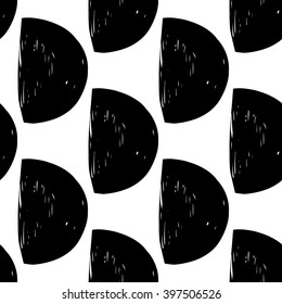 Modern kids b&w seamless pattern with half moon. Hand drawn graphic with black cute minimalistic scandinavian cartoon elements on white background
