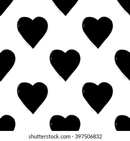 Modern kids b&w seamless pattern with heart. Hand drawn graphic with black cute minimalistic scandinavian cartoon elements on white background