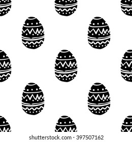 Modern kids b&w seamless pattern with ornament egg. Hand drawn graphic with black cute minimalistic scandinavian cartoon elements on white background