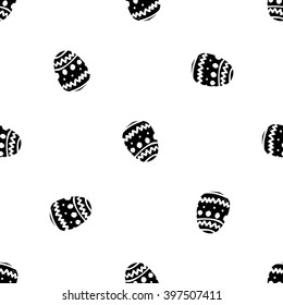 Modern kids b&w seamless pattern with easter egg. Hand drawn graphic with black cute minimalistic scandinavian cartoon elements on white background