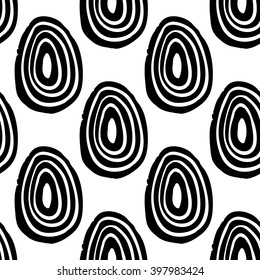 Modern kids b&w seamless pattern with line egg. Hand drawn graphic with black cute minimalistic scandinavian cartoon elements on white background