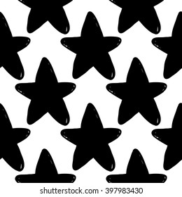 Modern kids b&w seamless pattern with star. Hand drawn graphic with black cute minimalistic scandinavian cartoon elements on white background