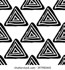 Modern kids b&w seamless pattern with pyramid. Hand drawn graphic with black cute minimalistic scandinavian cartoon elements on white background