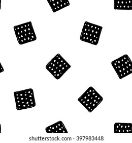 Modern kids b&w seamless pattern with dotted square. Hand drawn graphic with black cute minimalistic scandinavian cartoon elements on white background