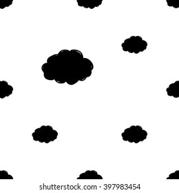 Modern kids b&w seamless pattern with cloud. Hand drawn graphic with black cute minimalistic scandinavian cartoon elements on white background