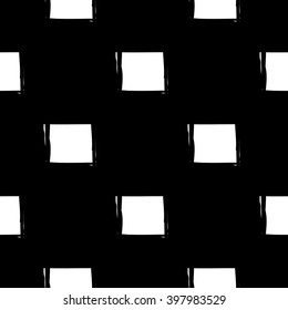 Modern kids b&w seamless pattern with square. Hand drawn graphic with black cute minimalistic scandinavian cartoon elements on white background
