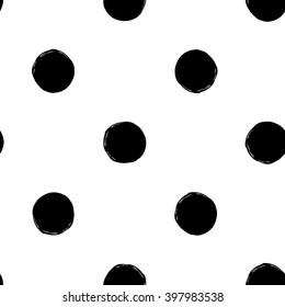 Modern kids b&w seamless pattern with circle. Hand drawn graphic with black cute minimalistic scandinavian cartoon elements on white background