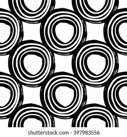 Modern kids b&w seamless pattern with line circle. Hand drawn graphic with black cute minimalistic scandinavian cartoon elements on white background