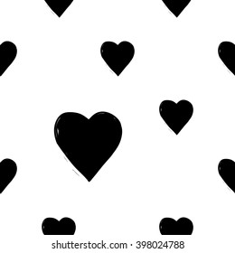 Modern kids b&w seamless pattern with heart. Hand drawn graphic with black cute minimalist Scandinavian cartoon elements on white background