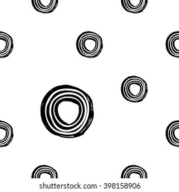 Modern kids b&w seamless pattern with line circle. Hand drawn graphic with black cute minimalist Scandinavian cartoon elements on white background