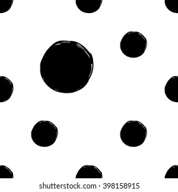 Modern kids b&w seamless pattern with circle. Hand drawn graphic with black cute minimalist Scandinavian cartoon elements on white background