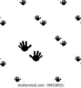 Modern kids b&w seamless pattern with hand print. Hand drawn graphic with black cute minimalist Scandinavian cartoon elements on white background