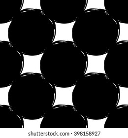 Modern kids b&w seamless pattern with circle. Hand drawn graphic with black cute minimalist Scandinavian cartoon elements on white background