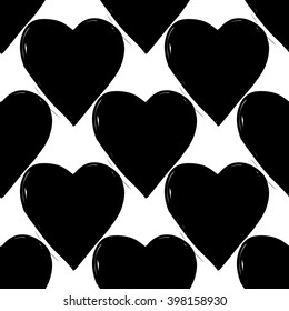 Modern kids b&w seamless pattern with heart. Hand drawn graphic with black cute minimalist Scandinavian cartoon elements on white background