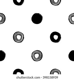 Modern kids b&w seamless pattern with circle, dot, line circle. Hand drawn graphic with black cute minimalist Scandinavian cartoon elements isolated on white background