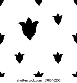 Modern kids b&w seamless pattern with tulip. Hand drawn graphic with black cute minimalistic scandinavian cartoon elements on white background