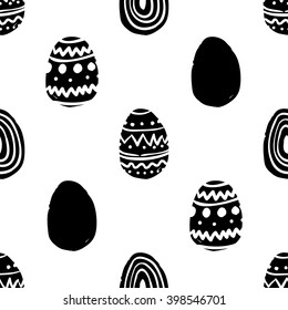 Modern kids b&w seamless pattern with ornament egg, easter egg, line egg, egg. Hand drawn graphic with black cute minimalistic scandinavian cartoon elements isolated on white background