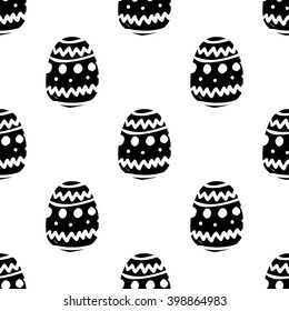 Modern kids b&w seamless pattern with easter egg. Hand drawn graphic with black cute minimalistic scandinavian cartoon elements on white background