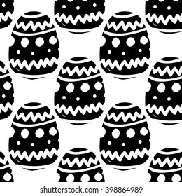 Modern kids b&w seamless pattern with easter egg. Hand drawn graphic with black cute minimalistic scandinavian cartoon elements on white background