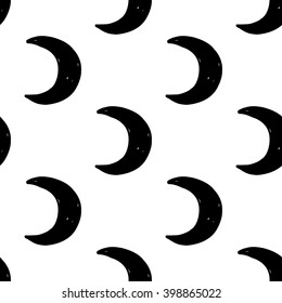 Modern kids b&w seamless pattern with new moon. Hand drawn graphic with black cute minimalistic scandinavian cartoon elements on white background