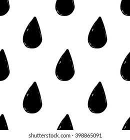 Modern kids b&w seamless pattern with drop. Hand drawn graphic with black cute minimalistic scandinavian cartoon elements on white background