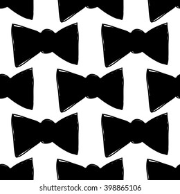Modern kids b&w seamless pattern with bow tie. Hand drawn graphic with black cute minimalistic scandinavian cartoon elements on white background