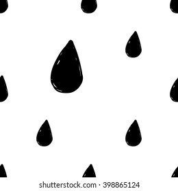 Modern kids b&w seamless pattern with drop. Hand drawn graphic with black cute minimalistic scandinavian cartoon elements on white background