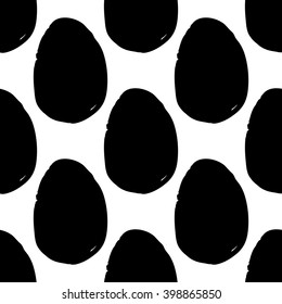 Modern kids b&w seamless pattern with egg. Hand drawn graphic with black cute minimalistic scandinavian cartoon elements on white background