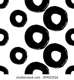 Modern kids b&w seamless pattern with dot. Hand drawn graphic with black cute minimalistic scandinavian cartoon elements on white background