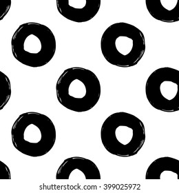 Modern kids b&w seamless pattern with dot. Hand drawn graphic with black cute minimalistic scandinavian cartoon elements on white background