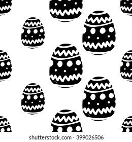 Modern kids b&w seamless pattern with easter egg. Hand drawn graphic with black cute minimalistic scandinavian cartoon elements on white background