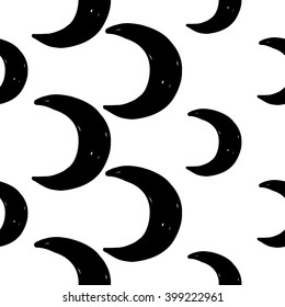 Modern kids b&w seamless pattern with new moon. Hand drawn graphic with black cute minimalistic Scandinavian cartoon elements on white background