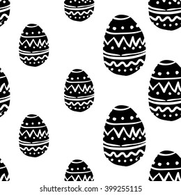 Modern kids b&w seamless pattern with ornament egg. Hand drawn graphic with black cute minimalistic scandinavian cartoon elements on white background