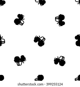 Modern kids b&w seamless pattern with tractor. Hand drawn graphic with black cute minimalistic scandinavian cartoon elements on white background