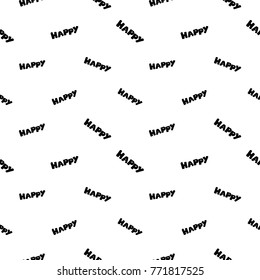 Modern kids b&w seamless pattern with happy. Hand drawn graphic black and white cute minimalistic scandinavian cartoon elements on white background