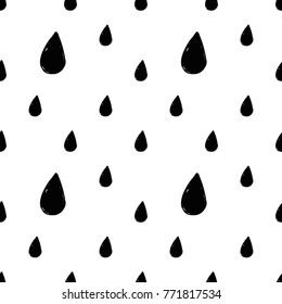Modern kids b&w seamless pattern with drop. Hand drawn graphic black and white cute minimalistic scandinavian cartoon elements on white background