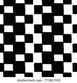Modern kids b&w seamless pattern with square. Hand drawn graphic black and white cute minimalistic scandinavian cartoon elements on white background