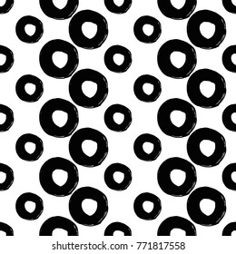 Modern kids b&w seamless pattern with dot. Hand drawn graphic black and white cute minimalistic scandinavian cartoon elements on white background