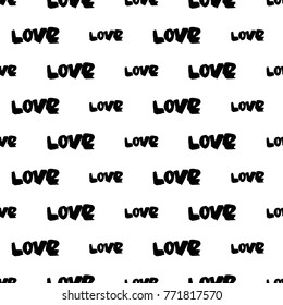 Modern kids b&w seamless pattern with love. Hand drawn graphic black and white cute minimalistic scandinavian cartoon elements on white background