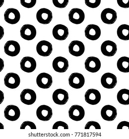 Modern kids b&w seamless pattern with dot. Hand drawn graphic black and white cute minimalistic scandinavian cartoon elements on white background