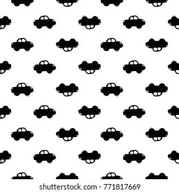 Modern kids b&w seamless pattern with car. Hand drawn graphic black and white cute minimalistic scandinavian cartoon elements on white background